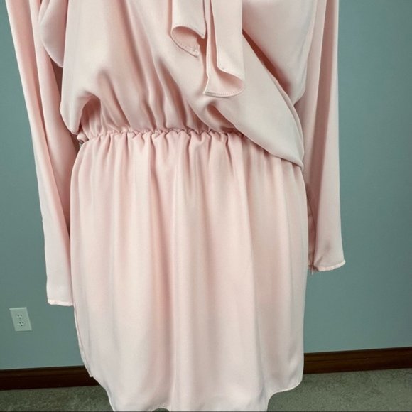 Amanda Uprichard Womens Long Sleeve Blouson Mini Dress Pink Tie Neck size XS - Picture 6 of 11
